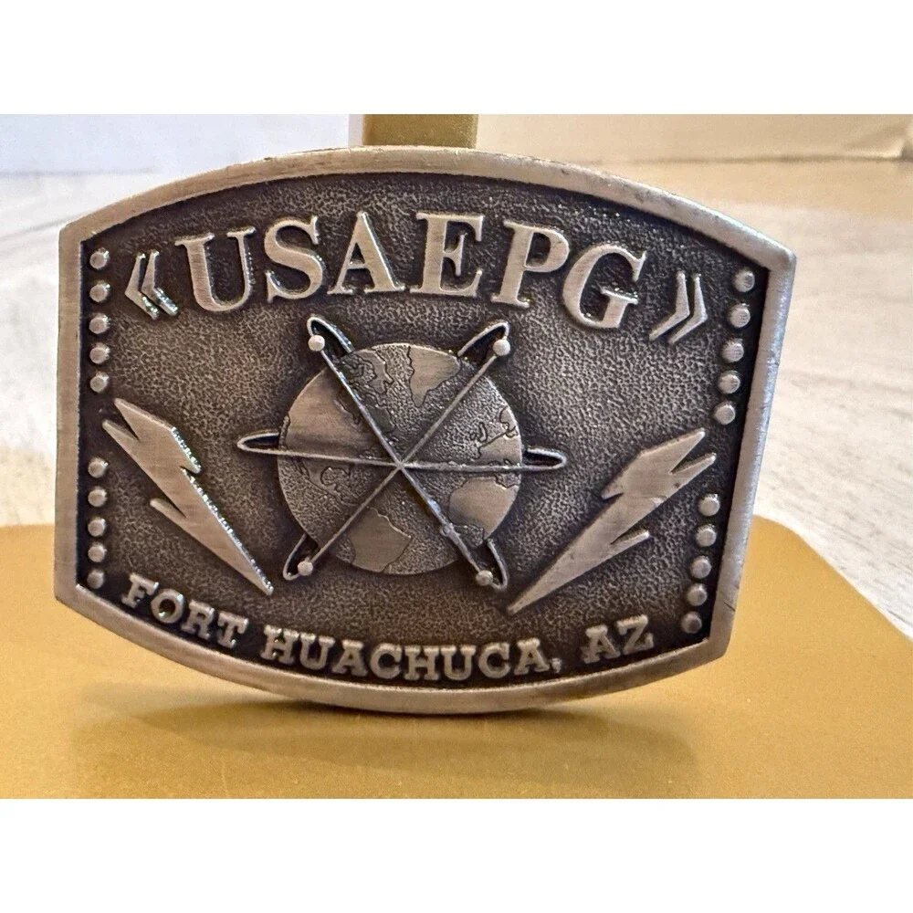 Vintage US Army USAEPG Fort Huachuca AZ Pewter Belt Buckle Walter Cribbins LTD
